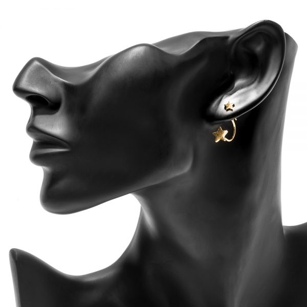 Pendientes Ear Jackets Estrella en Acero Dorado - Imagen 2