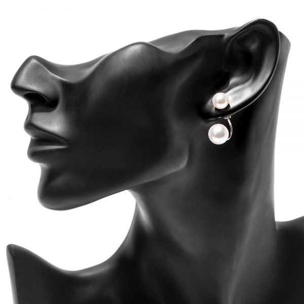 Pendientes Ear Jackets Perla en Acero - Imagen 2